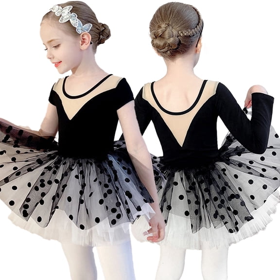 ‌LYMAYTER Girls Dancewear Tutu Skirt Leotard Long Sleeve Ballet Short-Sleeved Costume Ballerina Outfit