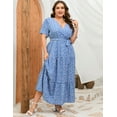 thumbnail image 5 of Plus Size Wedding Guest Maxi Dresses for Curvy Women, Summer Casual Floral Long Party Sundress with 3/4 Sleeve, 5 of 7
