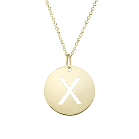 14k Yellow Gold Initial Letter X Round Pendant Necklace, 18"