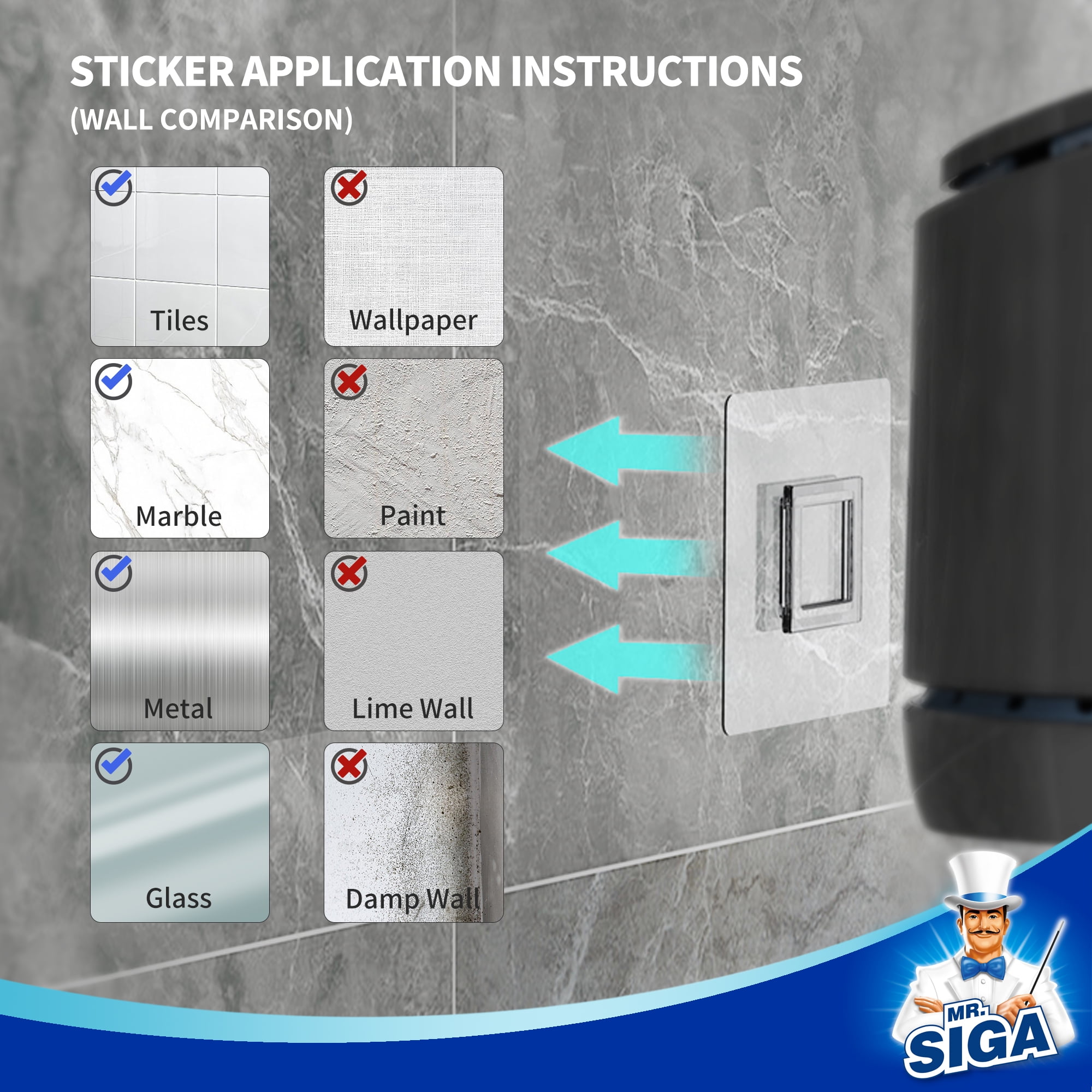 MR.Siga Toilet Bowl Brush, Wall Mounted Toilet Brush for Bathroom Cleaning,Black,1 Pack,for Adult