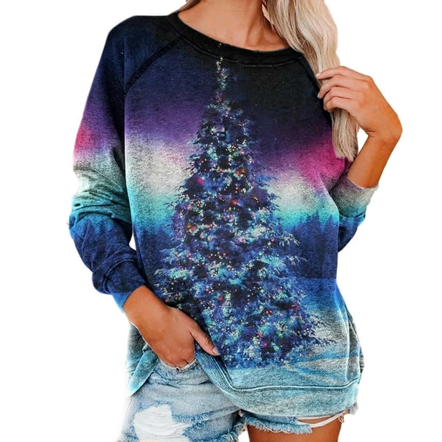 Sweat-shirt de Noël Femmes Imprimé Pull de Mode Mi Longueur Veste Col Rond Chaud Pull Vacances Noël Outwear à Manches Longues Fermeture Cardigan