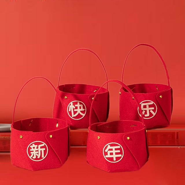 4x Cestas de frutas de año Nuevo con forma de tubo de la para año Nuevo chino Cestas de dulces sencillas Decoración del Festival de Primavera Estilo A