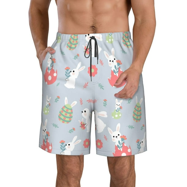 Balery Bunny cartoon with easter Traje de Baño Estilo Hawaiano para Hombre, Shorts de Secado Rápido con Bolsillos-Small