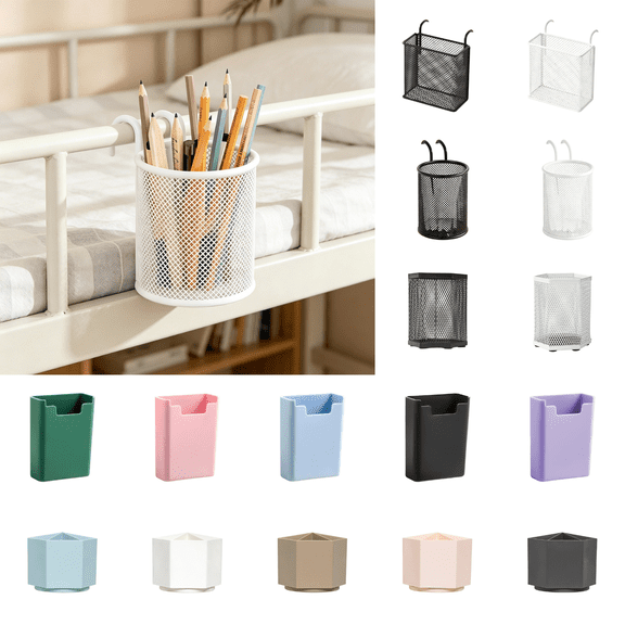 CuiLiyq Mesh Hanging Pen Holder, Metal Desk Organizer Basket with Hooks, for Office Cubicle, Bedroom, Home Workspace Storage