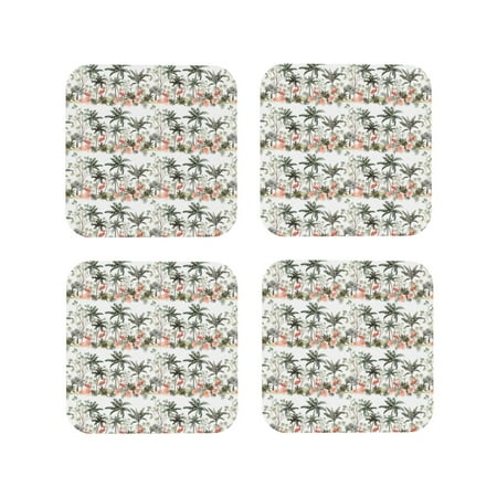 

Tideii Flamingo Palm Trees for Leather Coasters 4 Pieces Anti-fouling and Anti-scalding Decorative Coasters Suitable for Restaurants Kitchens Coffee Shops-Square