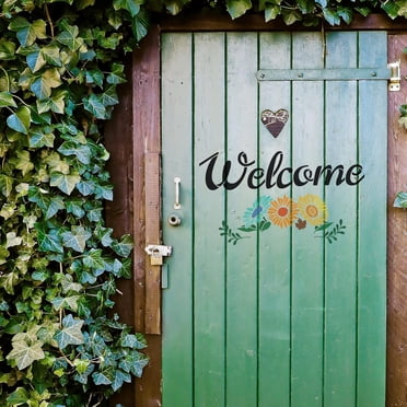 3 Pcs Welcome Sign Stencil 11.7x8.3 inch Large Farmhouse Welcome Stencils Template Plastic Daisy Maple Leaf Patterns Stencil Reusable Letter Word Stencil for Wall Wood Porch Sign