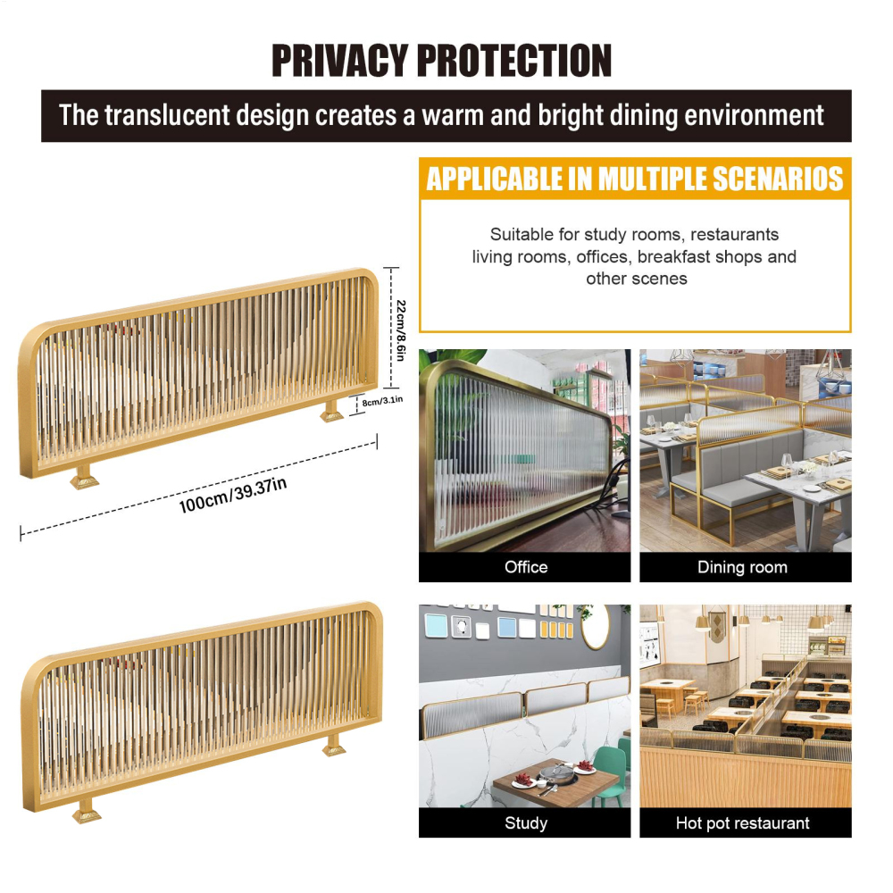 Kagrote Tempered Glass Privacy Screen with Stainless Steel Frame 39.4x11.8x2in Modern Room Divider