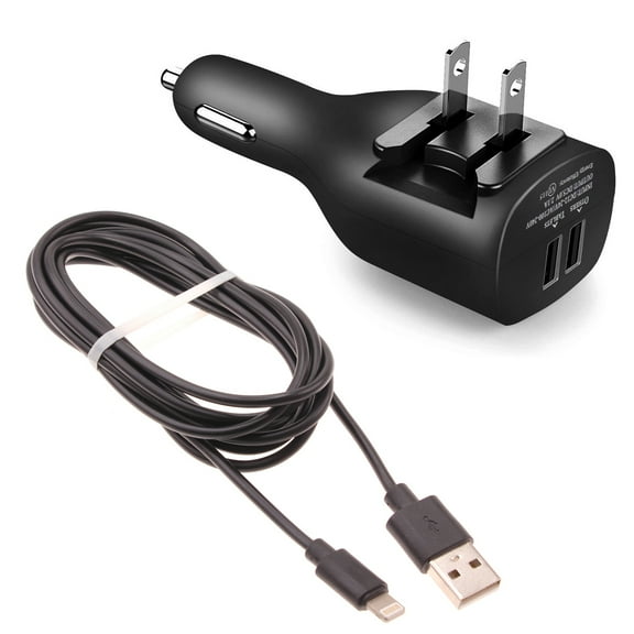 6ft Long USB Cable 2-in-1 Car Home Charger for iPad 9.7" (2018 6th Gen) - Power Cord Travel Adapter Charging Wire Folding Prongs