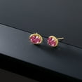 thumbnail image 4 of Gem Stone King 14K Yellow Gold Stud Earrings for Women Men with Oval Red Zirconia, 4 of 5