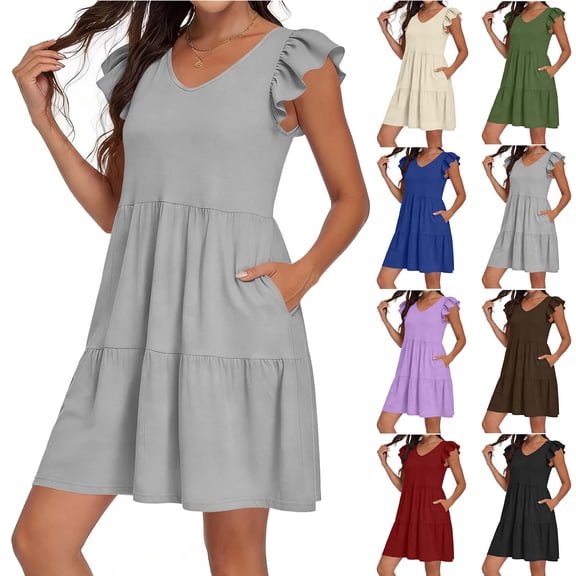 Summer Dress for Women Plus Size Casual Dress Women's Casual Plus-size Sleeveless Round Neck Short Floral Dress Light Blue L