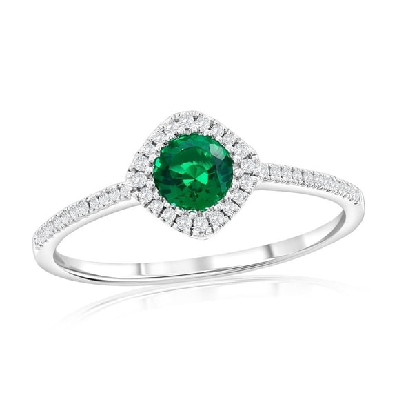 Beaux Bijoux Sterling Silver Round 0.012ct Natural Diamond & Lab Grown 1.41ct Emerald Ring - Fine Engagement Ring for Women-6
