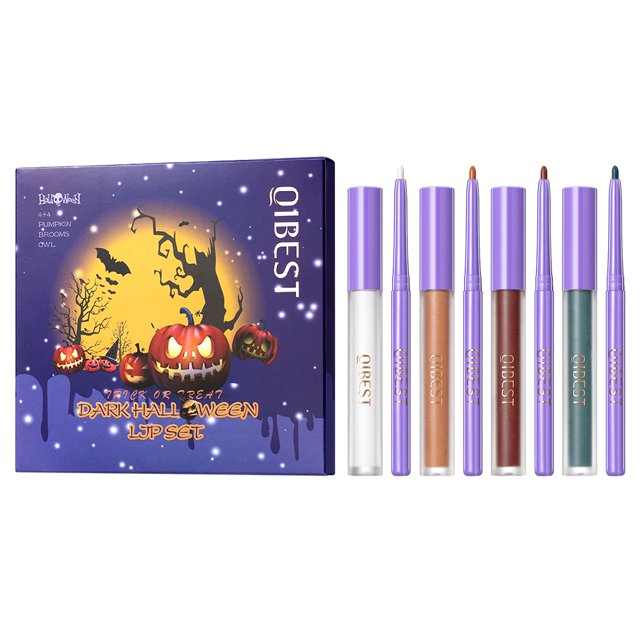 Dark Halloween Kits de 4 pintalabios mate con 4 delineadores de labios impermeables, brillo de labios de terciopelo de larga duración, juego de lápiz labial líquido cosmético de belleza