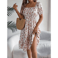 thumbnail image 4 of EASYBRA Women Floral A Line Dress Square Neck Short Sleeve Ruffle Waist Summer Midi Dress, 4 of 7