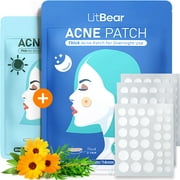 LitBear Acne Pimple Patches- Day and Night 4 Sizes 180 Dots Thin & Thick Hydrocolloid Patches with Witch Hazel, Tea Tree & Calendula Oil, Extra Adhesion for Face Zit Patch Dots