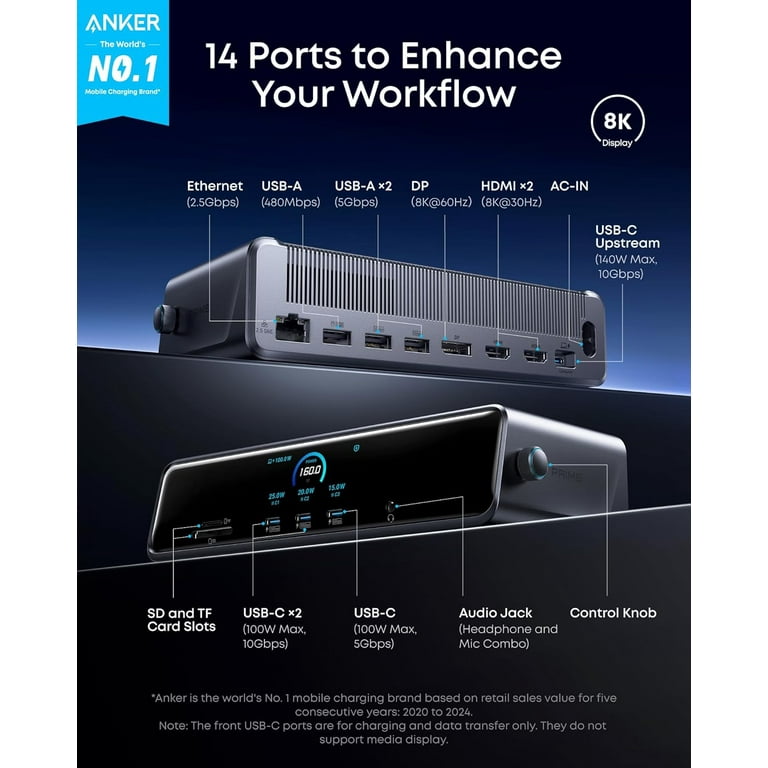 分配器・切替器 Anker Prime Docking Station Anker Prime 14-Port Docking Station (DL7400) with DisplayLink