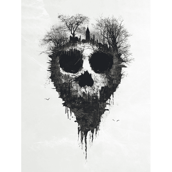 Gothic Skull Cityscape Canvas Print/Wall Art, Suitable for Living Room, Bedroom, Office, Studio, and Gallery Decoration.