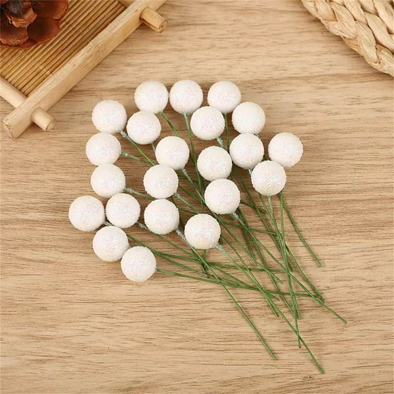 QZS Portable Artificial Holly Berry,100 Pieces Fake Berries Decor,White Christmas Holly Berry Decoration for DIY Crafts,Wedding Decor