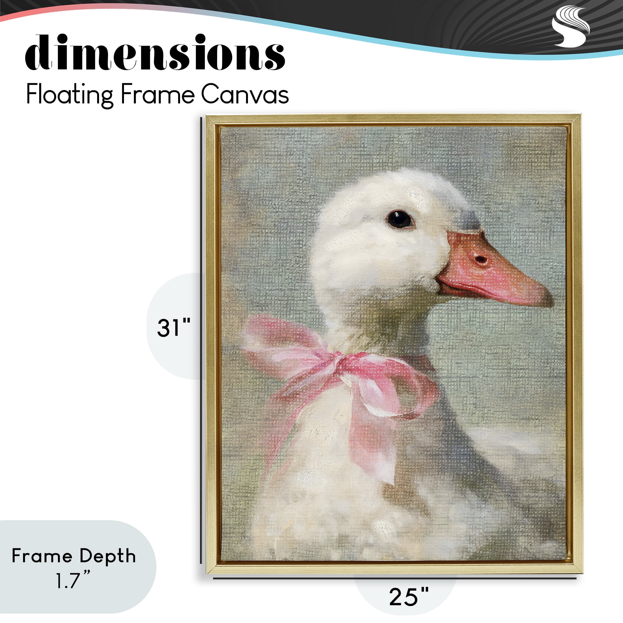 Stupell Industries Portrait of Pink Bow Goose Gold Framed Floater Canvas Wall Art, design by LSR Design Studio