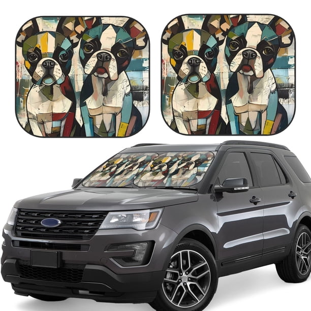 Balery Colorful Bulldog Duo Parasol para parabrisas de coche de 2 piezas | Parasol plegable para parabrisas delantero de coche para la mayoría de sedanes-Large
