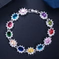 thumbnail image 2 of Silver Plated Multicolored CZ Crystal Oval Flower Charm Bracelet for Women Gift, 2 of 9