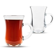 Yersiz Turkish Tea Glasses with Handle – Set of 6, 145 ml / 4.9 oz – Slim Waist Design, Heat-Resistant Clear Glass Tea Cups – Traditional Turkish Tea Cups for Home & Café