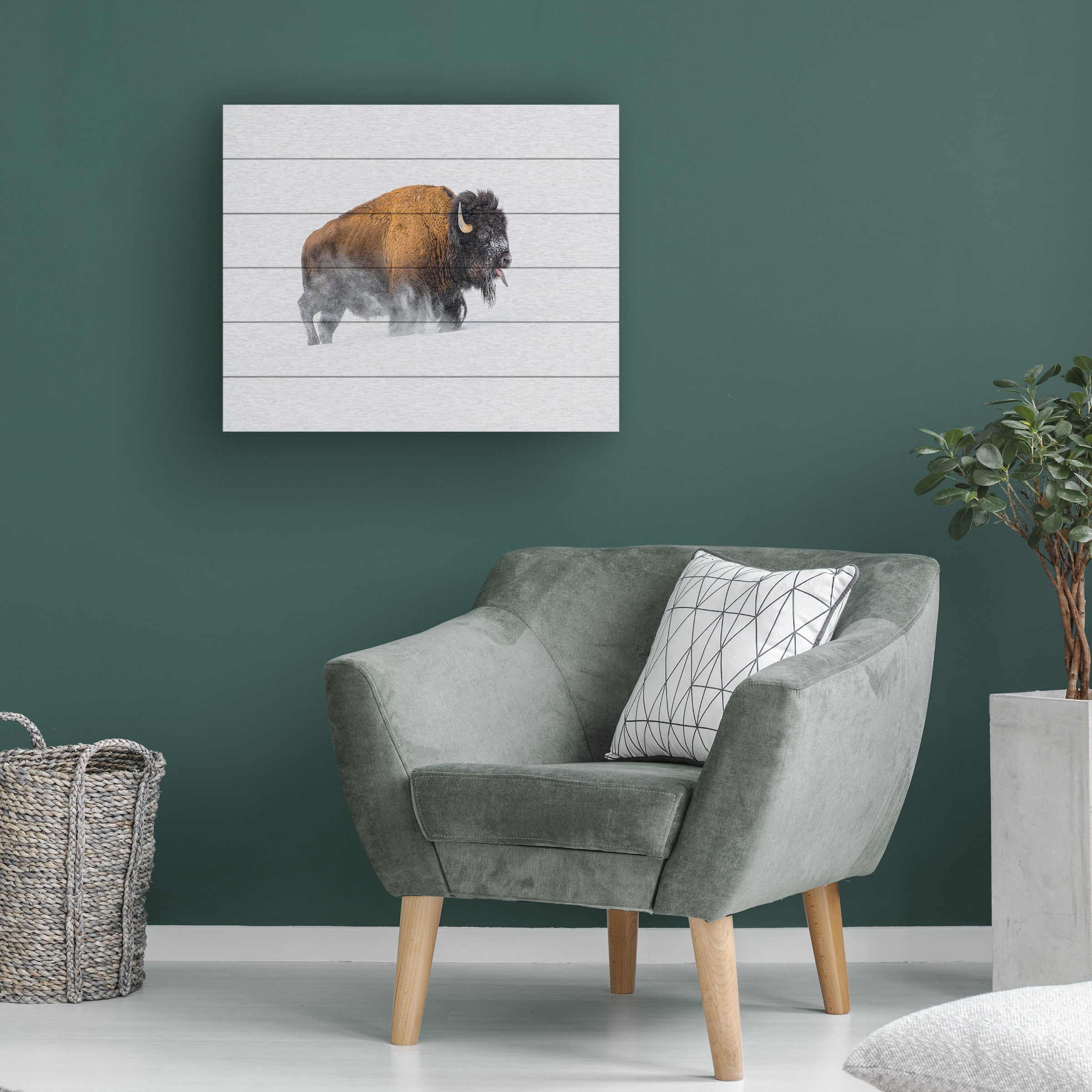Debbie Hunt 'Bison In The Snow' Wood Slat Art 18x22