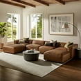 thumbnail image 2 of 6 pcs Modular Sofa, Brown, Faux Leather, Living Room Lounge Cafe Lobby Hospitality Restaurant, Modern Contemporary, HB37681, 2 of 9