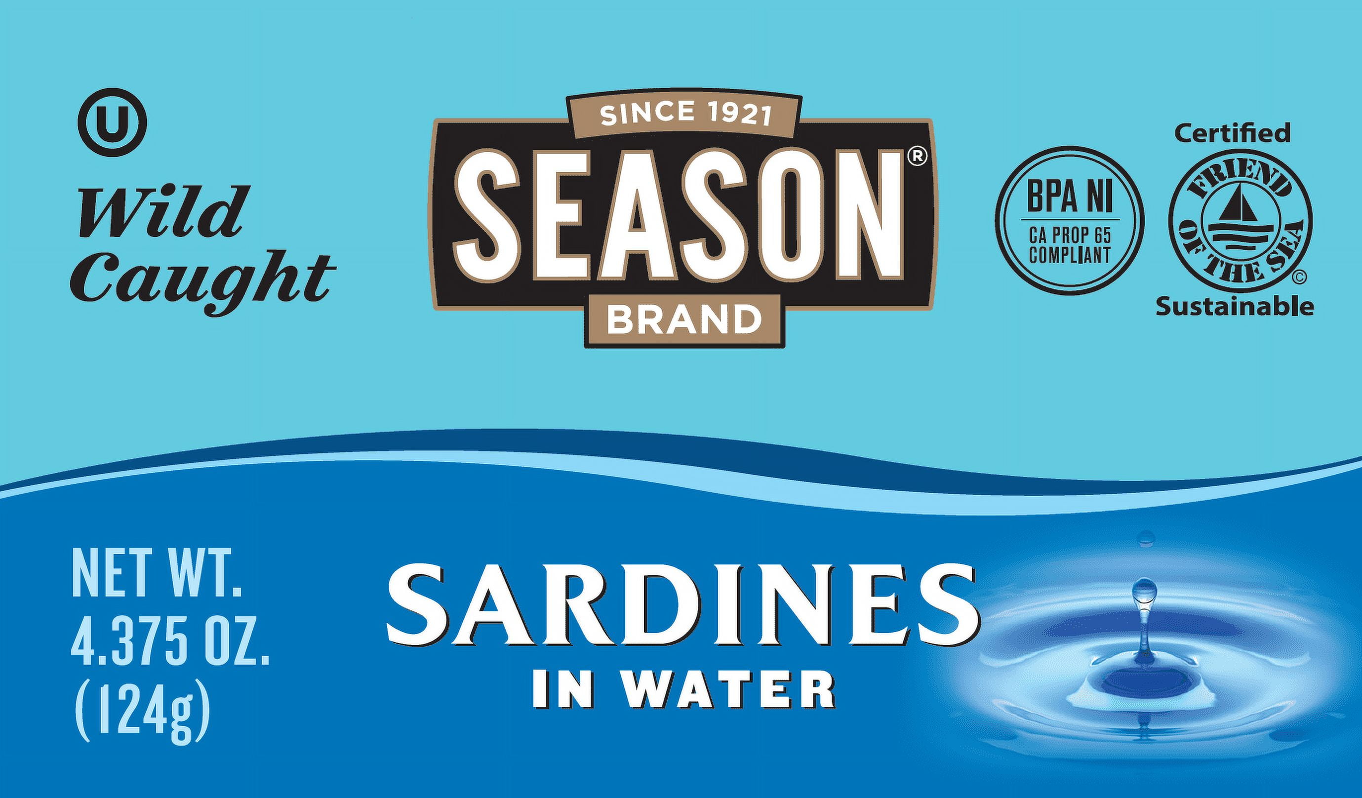 Season Sardines in Water, Salt Added, 4.375 oz Can