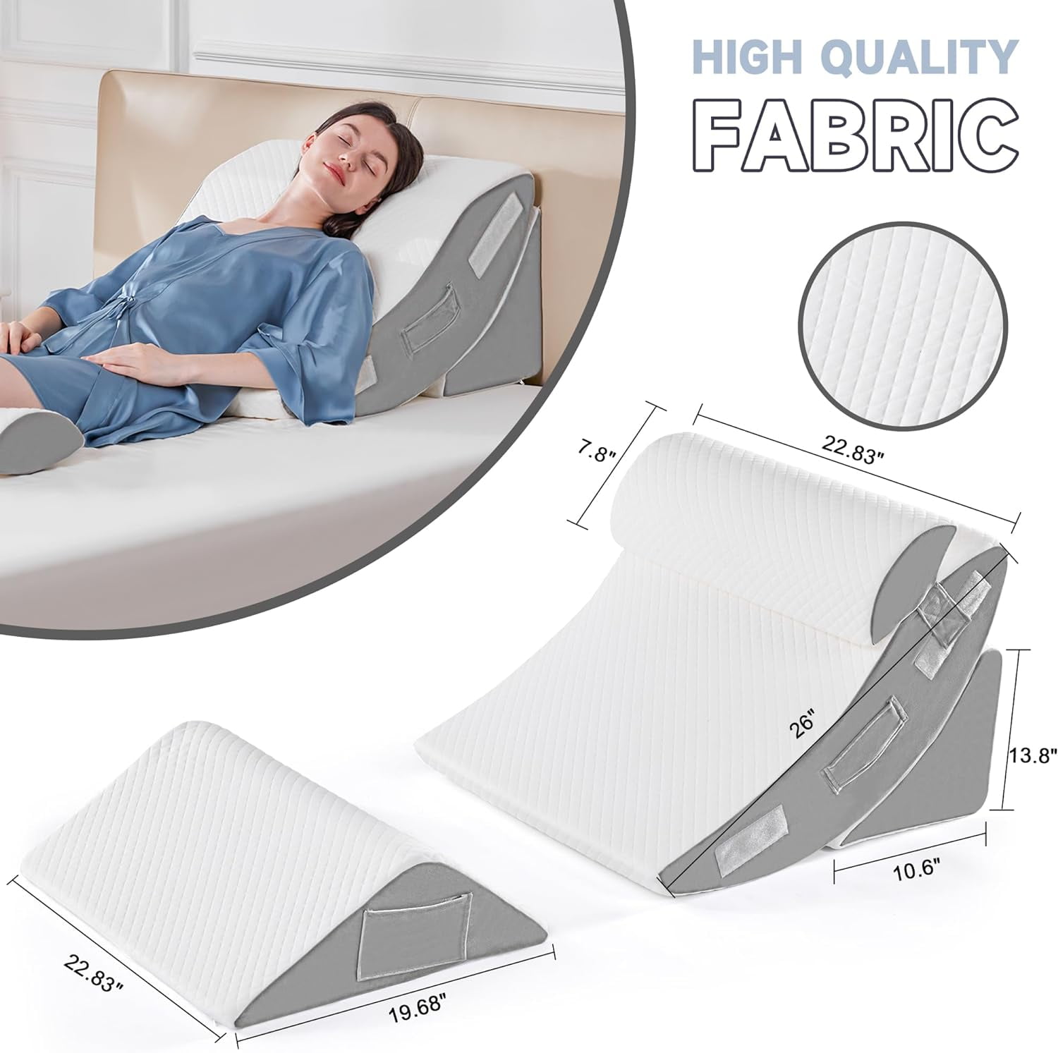 4PCS Orthopedic Bed Wedge Pillow Set for Sleeping, Post Surgery Foam Pillow for Body, Back and Leg Pain Relief, Triangle Adjustable Support Pillow - Acid Reflux, Anti Snoring & GERD Sleeping