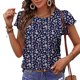 thumbnail image 2 of Gibobby Playera de Verano para Mujer Camisa casual manga corta plisada con cuello redondo para mujer(Azul,M), 2 of 5