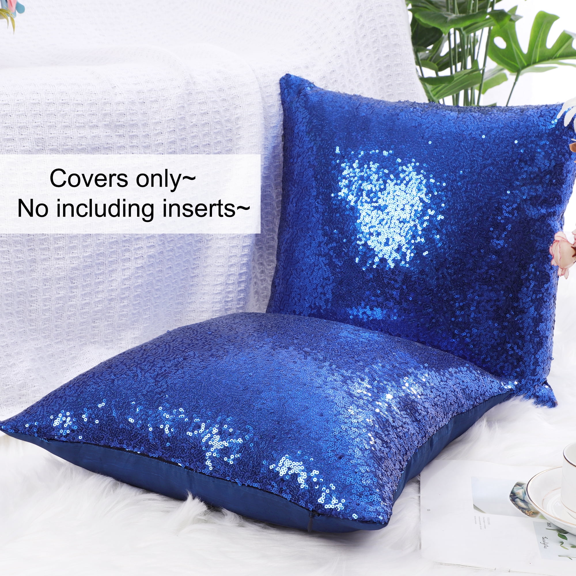Unique Bargains 2 Pack Sequins Decorative Throw Pillow Covers 16" x16" Royal Blue
