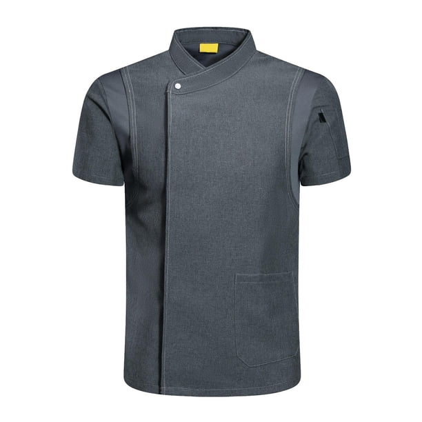 Chaqueta de chef clásica de manga corta, uniforme unisex para cocina y catering. Gris XXL