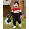 thumbnail image 6 of Toddler Baby Boys Clothes 18 Months Boys Fall Winter Outfits 24 Months Boys Long Sleeve Round Neckline Stripe Sweatshirt Pants 2PCS Clothing Set Black, 6 of 8
