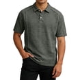 thumbnail image 2 of Zimjoy Men's Cotton Polo Shirts 3-Button Henley Neck Short Sleeve T Shirts Summer Casual Classic Tops, Dark Gray M, 2 of 6
