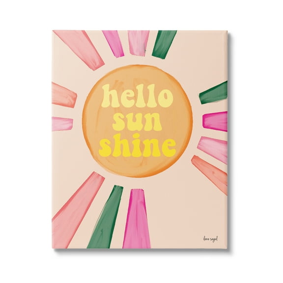 Stupell Industries Hello Sunshine Groovy Text Pink Green Sun Rays Graphic Art Gallery Wrapped Canvas Print Wall Art, Design by Ilene Segal