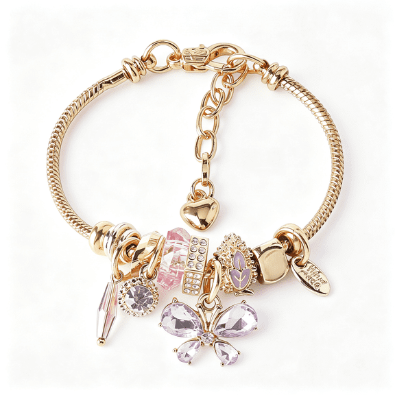 DESIGNICE Charm Bracelets for Teen Girls Exquisite Cute Cartoon Friendship Bracelet Gold Stainless Steel Bangle Birthday Gift Box Adjustable Little Girls Kids Jewelry Holiday Gifts