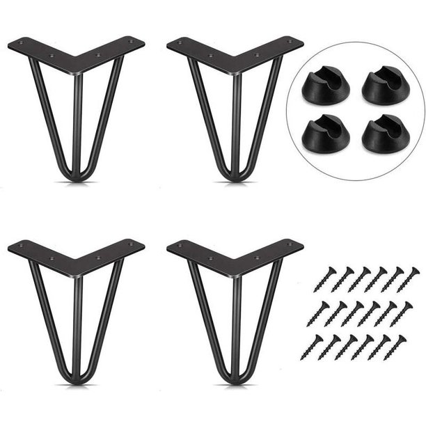 Patas de horquilla de satén negro de estilo moderno de mediados de siglo, amplia aplicación para proyectos de patas de bricolaje en el hogar, fácil instalación con orificios pretaladrados y 4