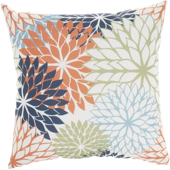 Mina Victory Aloha Floral Black/White 20" x 20" Outdoor Throw Pillow, Easy Clean, Zipper Closure, Patio, Couch, Bench