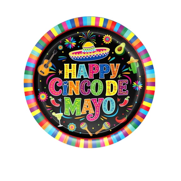 Mexican Fiesta Party Supplies Set, "Happy Cinco de Mayo" Disposable Paper Plates, Napkins & Cutlery, Colorful Striped Tableware for Birthday, Taco Tuesday & May Day Celebrations (Serves 10)