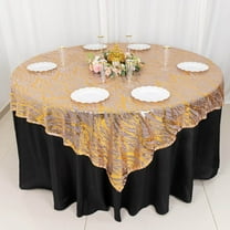 Efavormart 72"x72" Rose Gold Wave Embroidered Sequin Table Overlay, Sparkly Square Table Topper