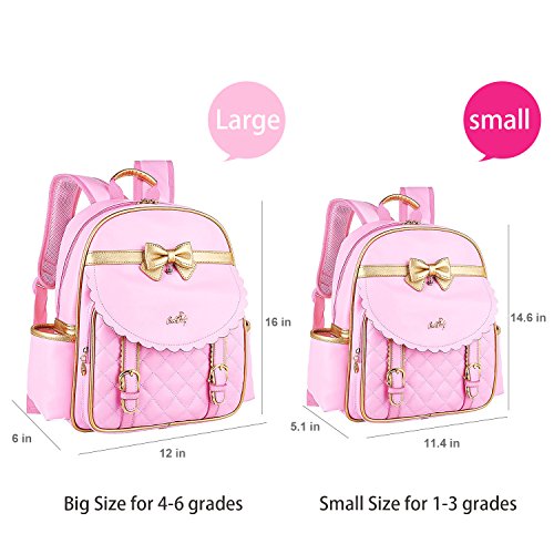 Backpack for Girls, Pink Waterproof PU School Bag for Elementary School Girls by NATPLUS