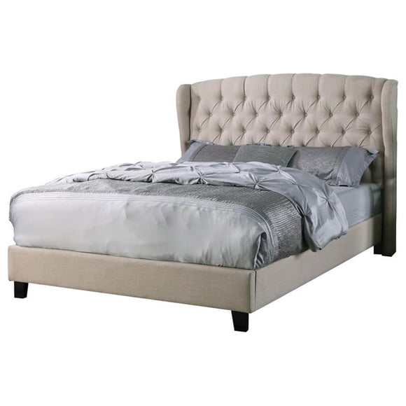 Best Master Lit Plateforme Cal Très Grand en Bois Massif/tissu Rembourré - Beige