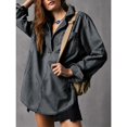 thumbnail image 3 of Women V Neck Denim Pullover Casual Button Up Top Loose Fit Long Sleeve Denim Jacket with Pockets, 3 of 4