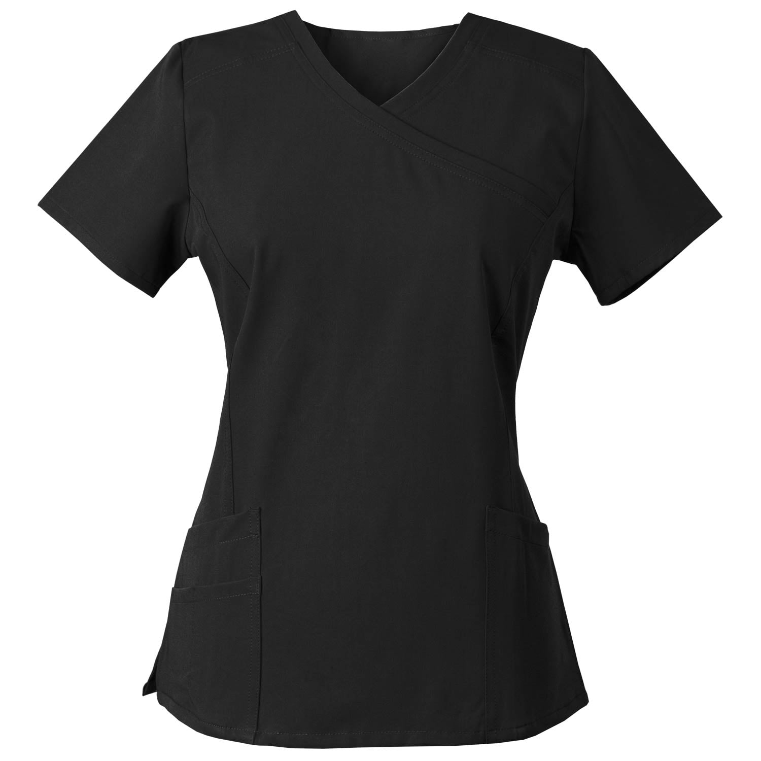 Medgear Women’s Scrub Top with Mutliple Bottom Pockets, Black, M