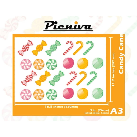 A3(3") Candy Cane Baby Kid Nursery Room Decal Sticker Clear Vinyl Wall Art decor