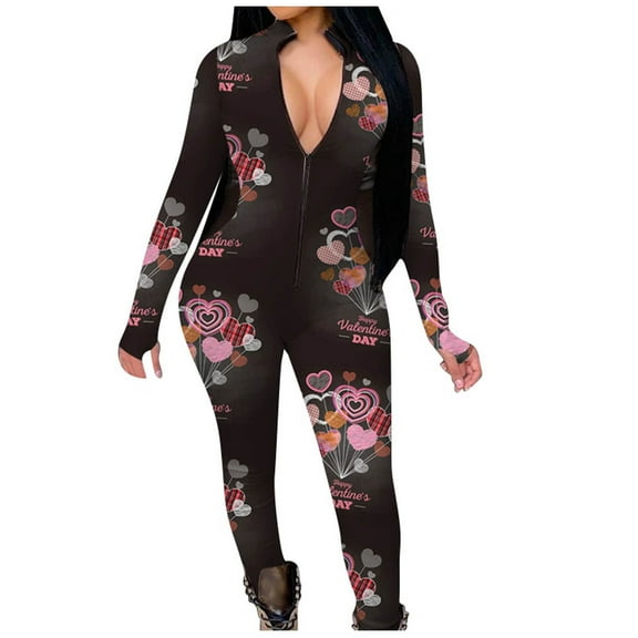 2025 Clearance Items under $5 Fengqque Jumpers for Women with Clearance Overalls Casual Jumpsuits Plus Size Summer Valentine's Day Printing Jumpsuit