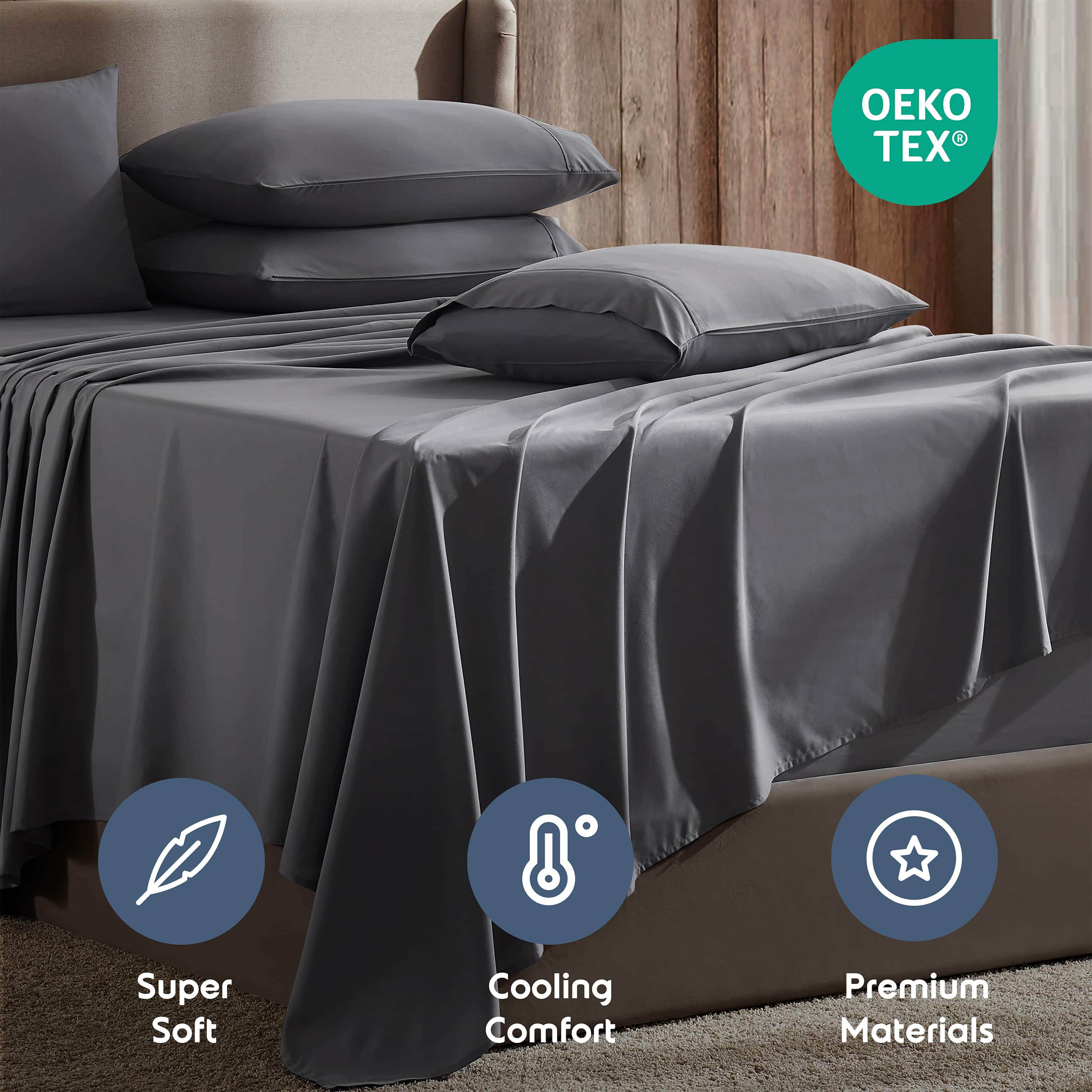 LammaLoe Queen Extra Deep Pocket Sheet Set, 6-Piece, Gray photo 4