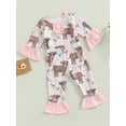 thumbnail image 3 of Mialoley Infant Baby Spring Clothes Set, Cartoon Cattle Print Long Sleeve O-Neck Button Tops + Elastic Waist Trousers, 3 of 9