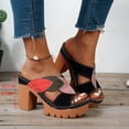 thumbnail image 4 of Rokment Womens Color Block Leaves High Heels Dress Sandals Beach Boho Trendy Leather Platform Chunky Heeled Slip on Comfortable Casual Backless Dressy Slides Summer Shoes Black Size 6, 4 of 6