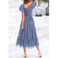 thumbnail image 3 of PRETTYGARDEN Women's Smocked Tulle Midi Dress Summer Square Neck Puffy Short Sleeve Ruffle Wedding Guest Party Dresses, 3 of 10